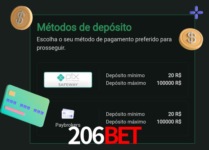 O cassino 206BET oferece uma grande variedade de métodos de pagamento